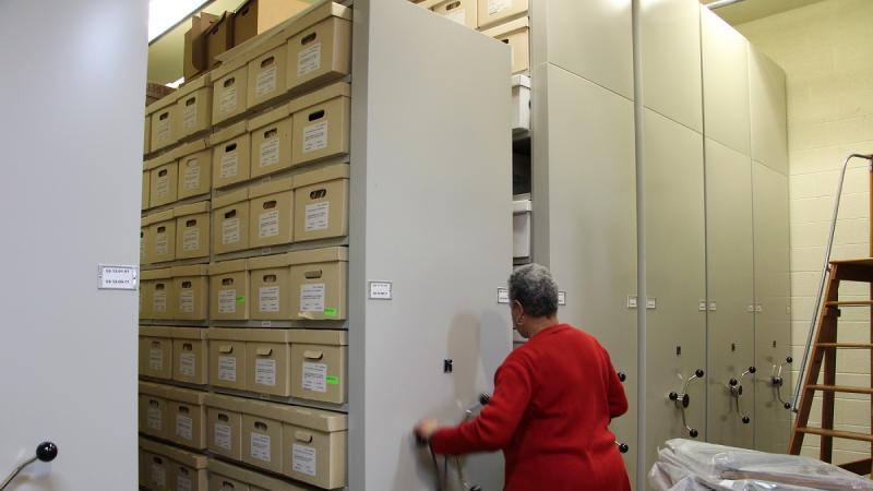 Compactor shelving at the Archives and Records Center