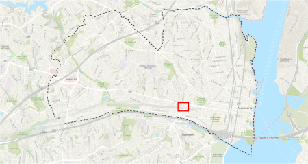 Map of Alexandria with a red box indicating the project location near Witter Field.
